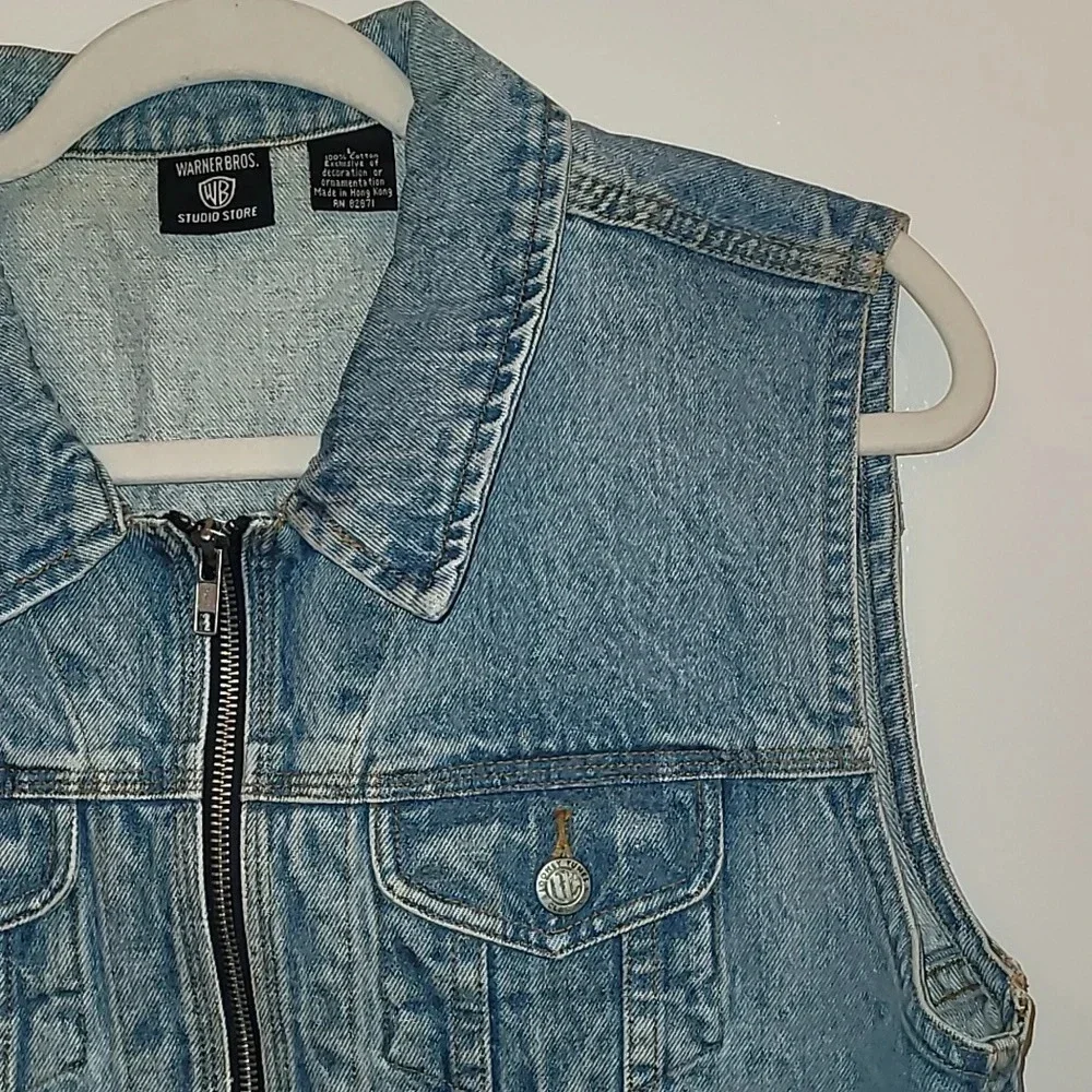 Looney Tunes Warner Bros embroidered denim vest biker kids LOT F